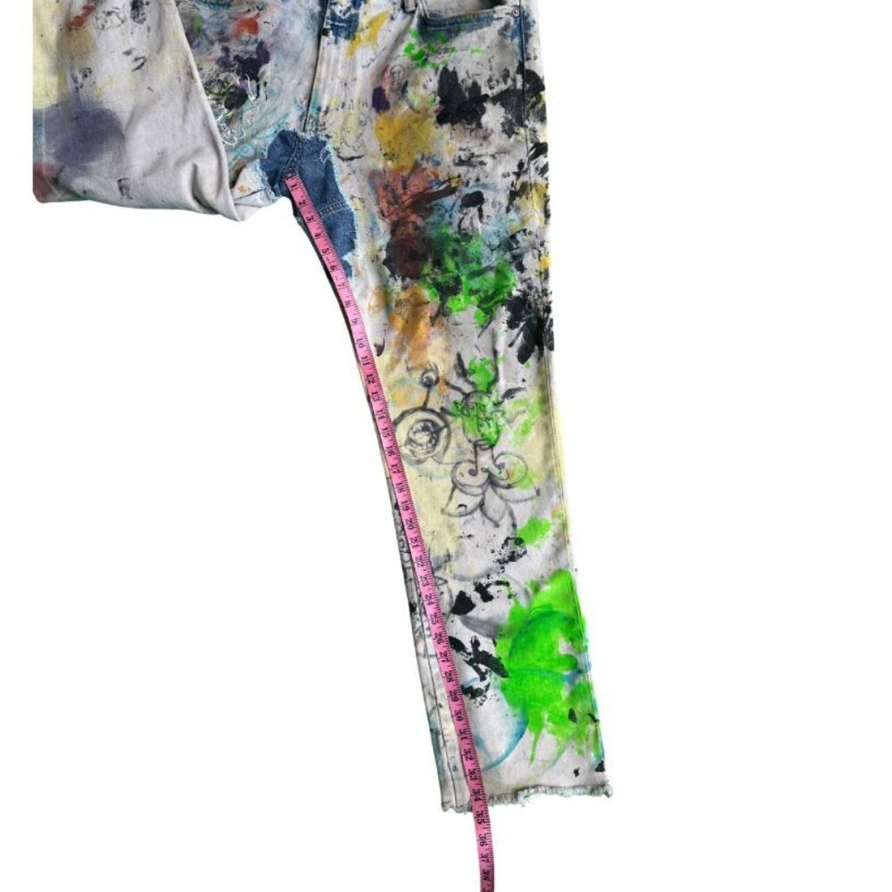 Hand Painted Patchwork Denim Jeans - image 8